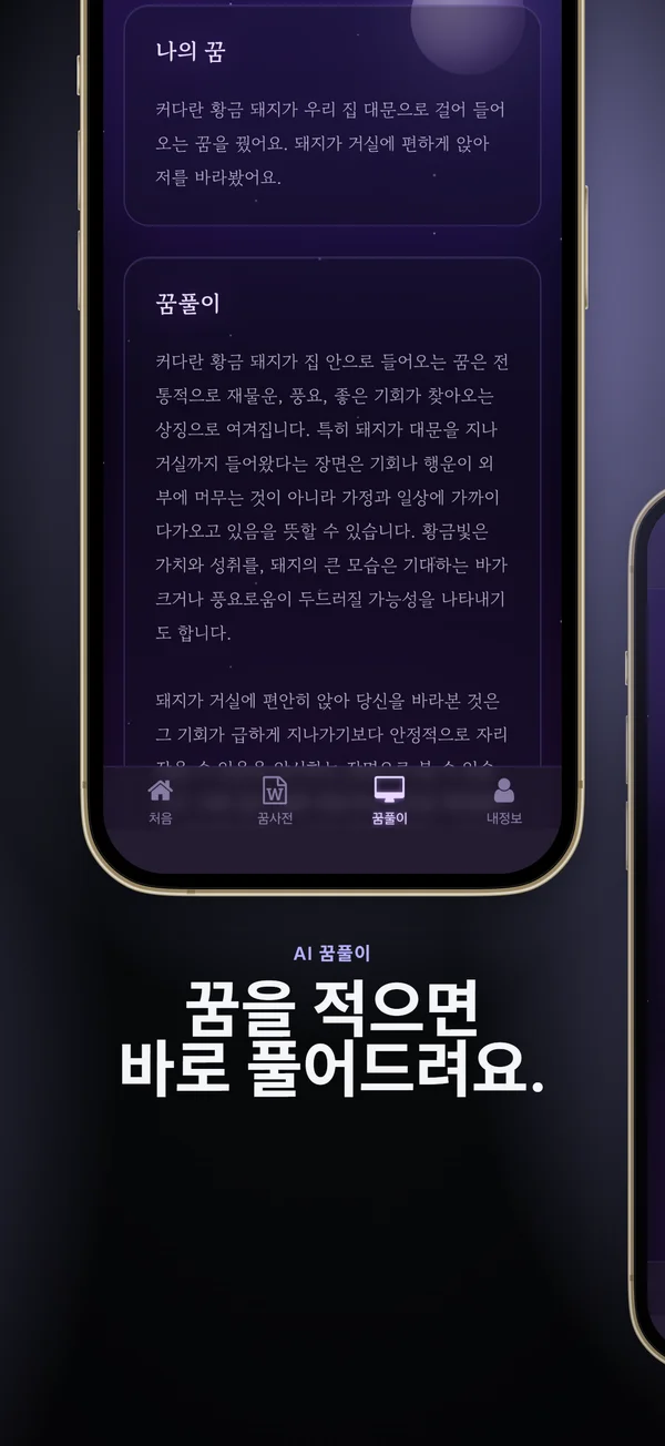 황금 돼지가 집에 들어온 꿈을 AI가 풀이한 화면